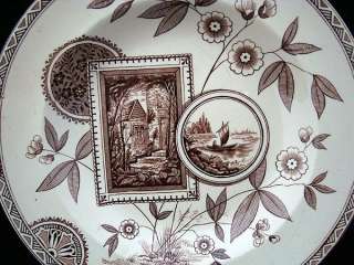 Victorian BROWN TRANSFERWARE Soup Plate ~ HIDDEN CABIN 1885  
