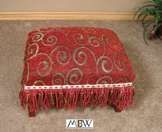 Small Upholstered Footstool Ottoman Red Gold Fabric  