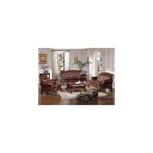   Piece Birmingham Tri Tone 100% Brown Leather Sofa Set by Acme   5945S