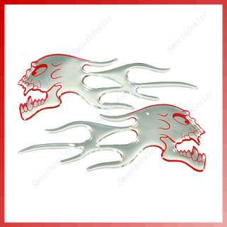 Skull Flames Motorcycle Car Auto Stickers Badge Red  