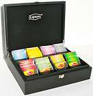   Tea Chest Box 8 Compartment with 80 tea bags Caddy Black Modern Wood