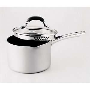 Farberware Accents 3 Quart Straining/Pouring Covered Saucepan, Silver