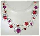 collier satellite eclipse cable acier cristal et cabochon resine rouge 