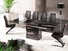 FU NICHA BLACK MARBLE EXTENDING DINING TABLE + AND 6 Z CHAIR SET 
