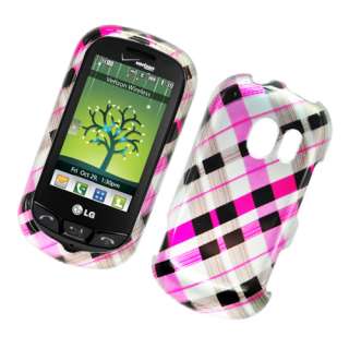 For LG Extravert VN271 Hard GLOSSY 2D Snap on Cover Case Check Pink 