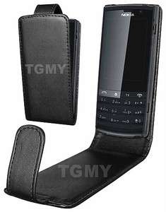 BLACK LEATHER FLIP CASE COVER POUCH FOR NOKIA X3 02  