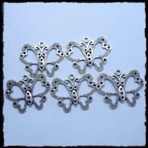 Tibetan silver Butterfly style Charm Pendant Beads Findings 5Pcs (25mm 
