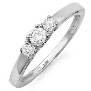 14k White Gold Round Diamond 3 Stone Ladies Bridal Engagement Ring 1/3 