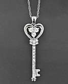 Diamond Necklace 14k White Gold Diamond Heart Key Pendant 1/10 ct. t.w 