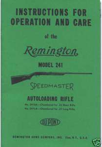 Remington Model 241 SpeedMaster .22 Rifle Gun Manual  