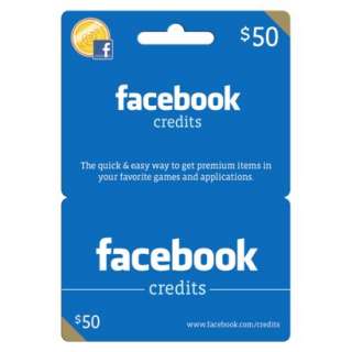 Facebook Credits Gift Card   $50.Opens in a new window