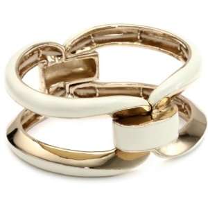 Anne Klein Zelda Gold Tone Ivory Enamel Stretch Bangle Bracelet