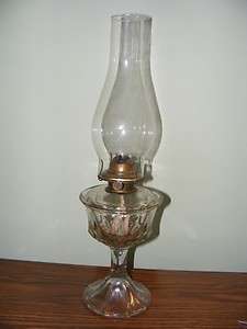 B79) Vintage antique glass oil kerosene lamp w shade  