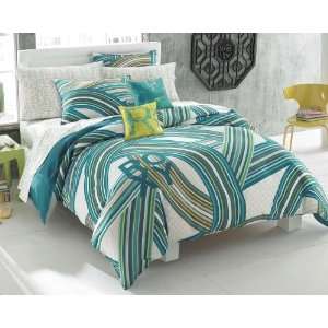   Teal Aqua Striped Swirls Comforter Set 200tc Sheet Set