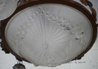 french art deco chandelier SCHNEIDER wrought iron glass  