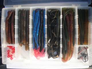 Luck E Strike Bass Kit Fishing Worms Artificial Lure Set Box  