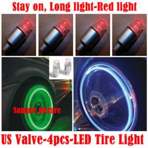 4x Auto Wheel Valve Stem Caps LED Tire Sensor Light Red  