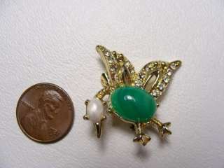 vintage GoldTone Jelly Belly Rhinestone BIRD Pin Brooch  