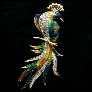 51 Huge Enameled Peacock Bird Brooch Pin Swarovski Crystals  