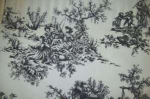   country toile black and chalk white designer curtain fabric  