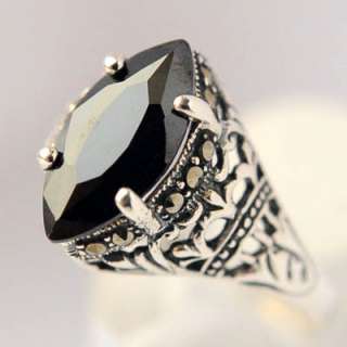 Marcasite and Black Onyx Sterling Silver Ring sz 6  