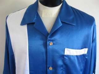 NEW 50s Bright Blue 2Tone Rock & Roll Bowling Shirt 5XL  