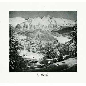   Resort Town Engadine Valley Alps Piz Bernina   Original Halftone Print