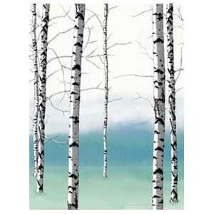  Birch Trees. White / Teal. Eco Value Murals. 72 X 54 