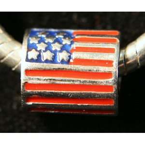   USA Flag Sterling Silver Bead for Pandora Bracelets 