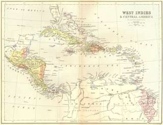 WEST INDIES & Central America, 1870 map  