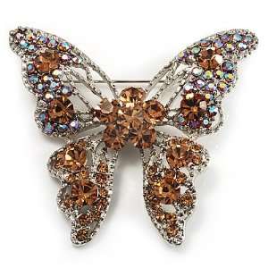   Citrine Swarovski Crystal Butterfly Brooch (Silver Tone) Jewelry