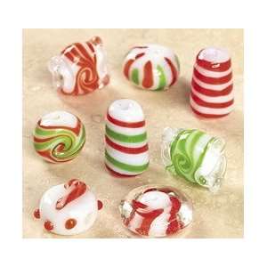  8   Candy Cane Lampwork Glass Bead Mix Arts, Crafts 