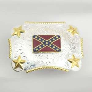 Nocona KIDS Silver and Gold Belt Buckle Rebel Flag  