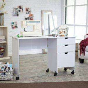   Folding Craft Sewing Machine Table Cabinet Mobile Desk, White  