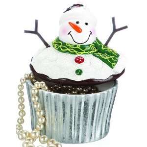  Snowman Cupcake Trinket Box   Snowman with Green Scarf w 