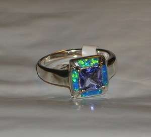 Princess Cut Genuine Amethyst Blue Opal Ring Available Sizes 7 8 9 10 