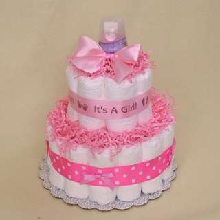 BABY SHOWER GIFT   PINK or BLUE DIAPER CAKE  2 Tiers  