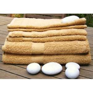 Pieces Bath Towel Set 100% Egyptian Cotton   Gold 