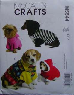 McCalls Pattern 5544 Dog Pet Clothes Outfit Coat NEW  
