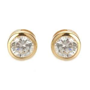   Crislu Classic Stud Earrings, Gold Plated (1.00 cttw): CRISLU: Jewelry