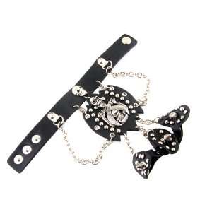  Genuine Leather Bracelet   Cross, Alien with Chain 