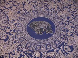 Mandala Block Print Bedsheet 3P Indian Elephant Design Blue Cotton 
