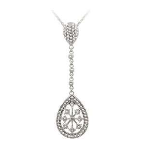   Silvertone Diamond Accent Station Teardrop Medallion Necklace Jewelry
