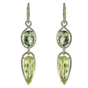  Green Amethyst Lemon Quartz Diamond Earrings Jewelry