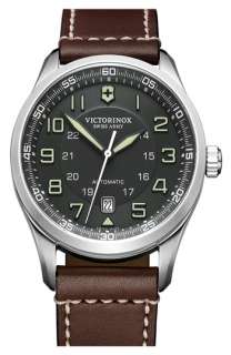 Victorinox Swiss Army® Airboss Automatic Leather Strap Watch 