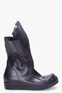 Rick Owens Black Leather Sneaker Boots for men  