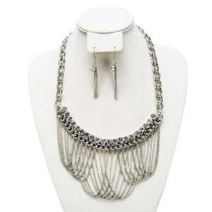  Silver Plate Crystal Chain Link and Necklace and Earring 
