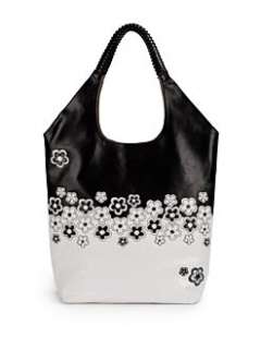 nada sawaya   Mara Floral Cutout Shoulder Bag/Black White