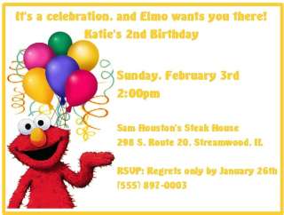 Set of 2 Elmo Balloons Birthday Party Invitations  