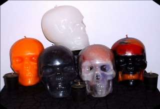 Large 3lbs Gothic Red & Green chunks Christmas Skull Candle ~Handmade 